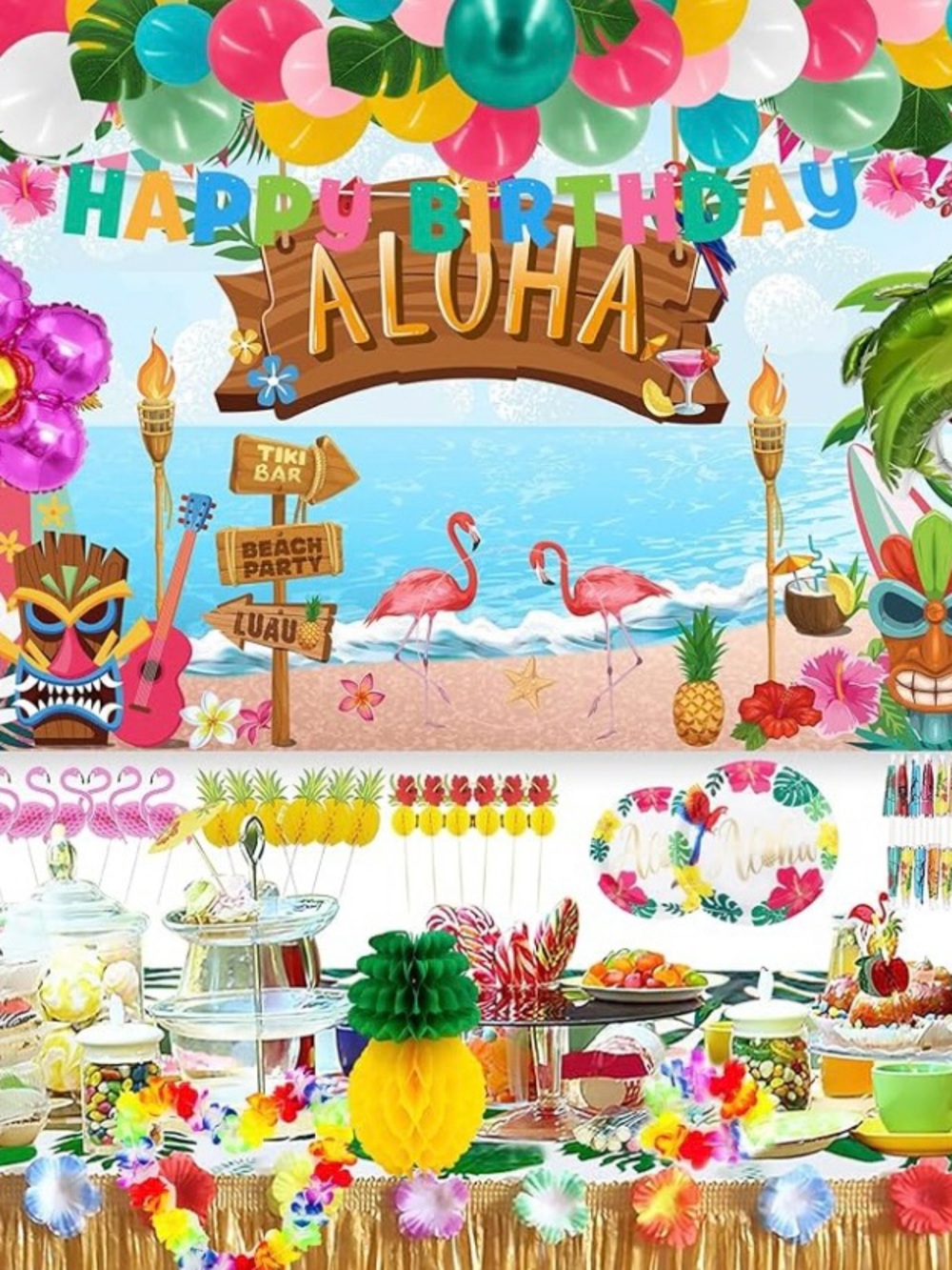 New CX-Reezy in box 197 piece Aloha Luau or birthday Party Decoration Kit.